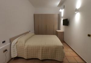 1 dormitorio con 1 cama y TV en la pared en Ortensia - Villa Rita en Gualdo Cattaneo