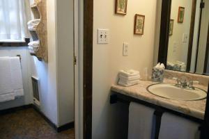 a bathroom with a sink and a mirror at Race Brook Lodge in Sheffield