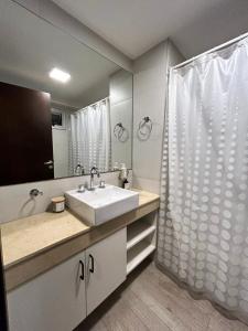 a bathroom with a sink and a shower at Estrella Centro 2 - Con Cochera Para Autos in San Miguel de Tucumán