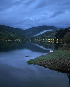 widok na jezioro w nocy w obiekcie Edulis 2 w mieście Arenas de San Pedro