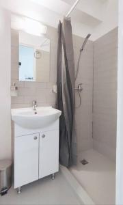 克盧日納波卡的住宿－Central Park Studio，白色的浴室设有水槽和淋浴。