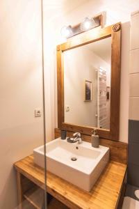 a bathroom with a white sink and a mirror at Le Rioumajou 2 in Saint-Lary-Soulan