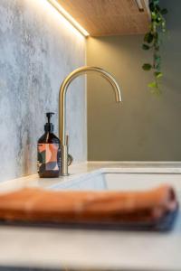 a sink with a bottle of soap sitting next to it at Wisteria Cottage c1880 in Adelaide