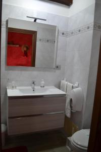 een badkamer met een wastafel, een spiegel en een toilet bij Agriturismo San Martino in Castiglione Tinella