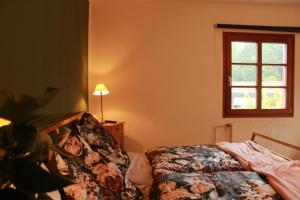 a bedroom with a bed and a window at Ferienwohnung CONNI in Hellenthal