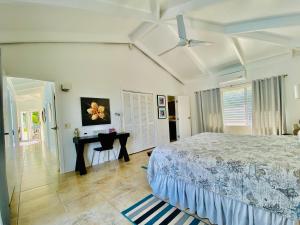 a bedroom with a bed and a desk in it at Hidden Valley Villa in Teagues Bay +33 photos
