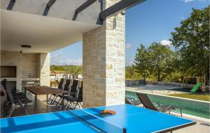an outdoor entertaining area with a ping pong table and a swimming pool at Villa Libreto in Vošteni +26 photos