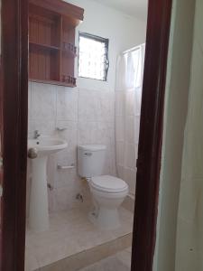 a bathroom with a toilet and a sink at Alexandra Guridy Room For Rent in Los Tres Ojos de Agua