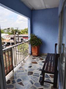 a balcony with a bench and a potted plant at CERCA AL AEROPUERTO CONTRALORIA AL LADO HOTEL TORREON No ES DOS QUEBRADAS MEDIA CUADRA ESTACION UCUMARI 30 AGOSTO in Pereira