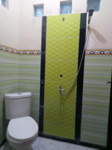 baño con aseo y puerta verde en Ijen Transito 2 homestay, en Ketapang