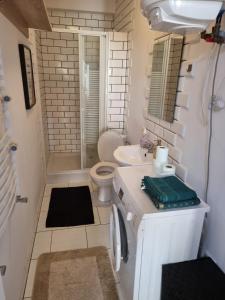 een kleine badkamer met een toilet en een wastafel bij Apartamenty Tomaszów Lubelski - Żółty in Tomaszów Lubelski