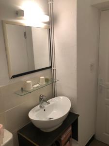 y baño con lavabo y espejo. en Hotel François 1Er, en Manosque