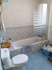 a bathroom with a toilet and a bath tub at Casa María in Gabia la Chica