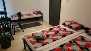 a bedroom with two beds and a table with a chair at DAH BOROVA - BANJA TOPILO in Banja Topilo