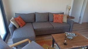 a living room with a couch and a coffee table at Semiramis Urla Guesthouse in Urla