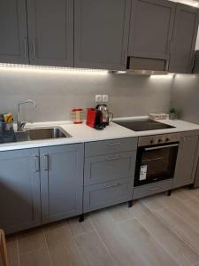 eine Küche mit Spüle und Herd in der Unterkunft Little Fox Corfu 3 in Alepou + 13 Fotos