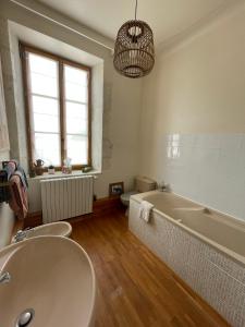 a bathroom with a bath tub and a sink at Ferme de Maillezais in LʼHoumeau