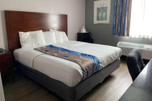 a bedroom with a large bed in a hotel room at Travelodge Inn & Suites by Wyndham Albany in Albany