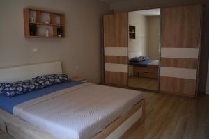 a bedroom with a bed and a large mirror at MANEVI Apartment in Strumica