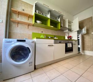 cocina con lavadora y fregadero en Appartement Le lion, en Belfort