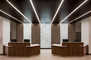 a row of desks in a room with lights at The Westin Atlanta Perimeter North in Atlanta