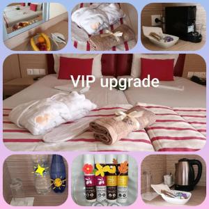 un collage de fotos de un dormitorio con cama en Thalia deco City & Beach Hotel en Hersonissos