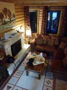 sala de estar con sofá y chimenea en My Woodenfriend en Káto Khóvoli
