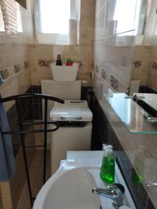 a bathroom with a white toilet and a sink at Rodinný dom u Veroniky in Snina