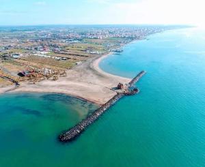 una vista aerea di una spiaggia e dell'oceano di B&B IL TEMPIO a Ladispoli