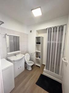 een witte badkamer met een toilet en een wastafel bij Les jacinthes in Marseille