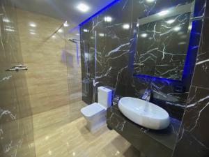塞萬的住宿－Black Diamond Sevan，一间带水槽、卫生间和淋浴的浴室