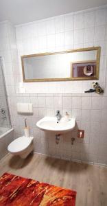 y baño con lavabo, aseo y espejo. en Zur Elster 1, en Plauen