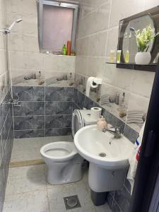 a bathroom with a toilet and a sink at Beit Al Hasan بيت الحسن in Um Qeis