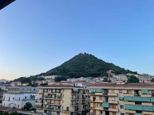 uma vista para uma cidade com uma montanha ao fundo em A Casa di Anna: appartamento in centro storico em San Pietro