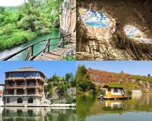 a collage of three pictures of a river at Къща за гости "Холидей" - Луковит in Lukovit