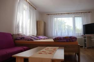 a living room with two beds and a window at Ubytování EVA in Stará Říše