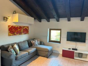 un soggiorno con divano e TV a schermo piatto di Piuma apartment a Gorizia
