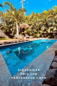 - une piscine dans un complexe avec des palmiers dans l'établissement La flibuste entre lagon & volcan, à Saint-Pierre