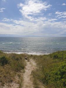 a dirt path leading to the ocean on a beach at St. Strandbygaard in Åkirkeby