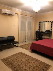 a bedroom with a bed and a couch and a mirror at Duplex villa in 6th Of October +4 photos