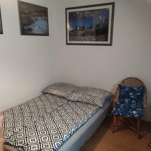 a bed and a chair in a room at Nad Dunajcem in Sromowce Niżne