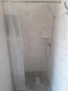 a bathroom with a shower with a shower curtain at Kamping Luke in Trebinje