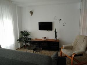 - un salon avec un canapé et une télévision murale dans l'établissement Apartamento R Y C, à Avilés