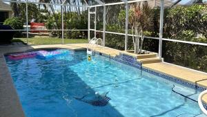 a swimming pool with a mermaid in the water at Mermaids & Marlins Private House & Pool in Cape Coral