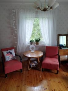 a room with two chairs and a table and a window at Vintage 50's in Lahti