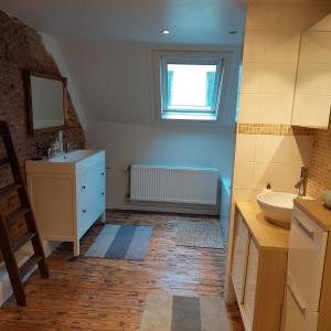 a bathroom with a sink and a toilet and a mirror at Zuiderzin in Antwerp