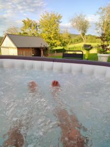 a person swimming in an outdoor swimming pool at Fredhousedurbuy 1 in Durbuy