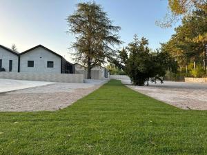 una carretera con un campo de césped y una casa en Villa Piluca, en Pelayos de la Presa