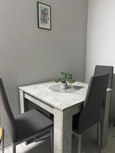 - une table à manger avec 2 chaises et une plante dans l'établissement Pension MonaLisa, à Bernkastel-Kues