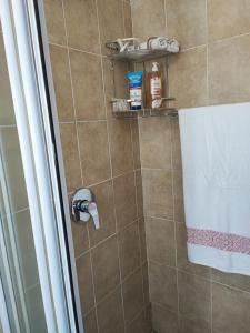 a bathroom with a shower with a tiled shower at Kyalami Boulevard Estate, Kyalami Hills ext 10 Robin Road Midrand in Midrand